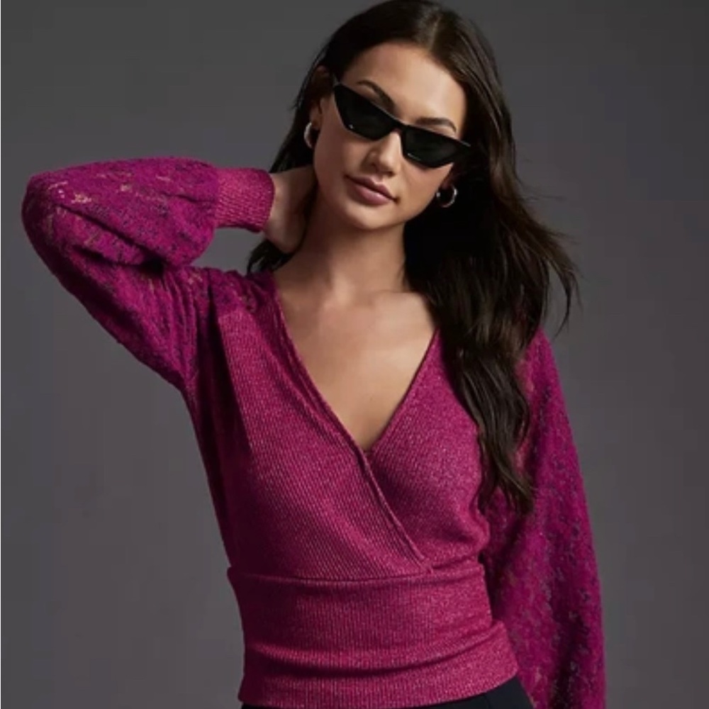 Anthropologie Plum Lace-Sleeve Sweater *NWOT*